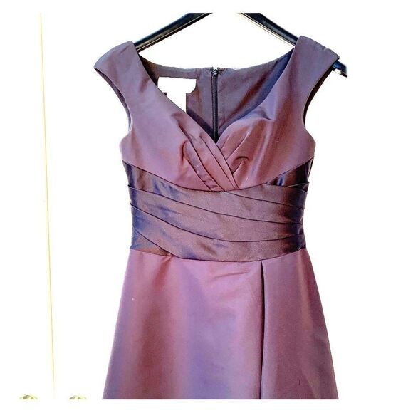 BLACK SATIN TEA LENGTH DAVID’s BRIDAL F127722 S-6 - Picture 1 of 7